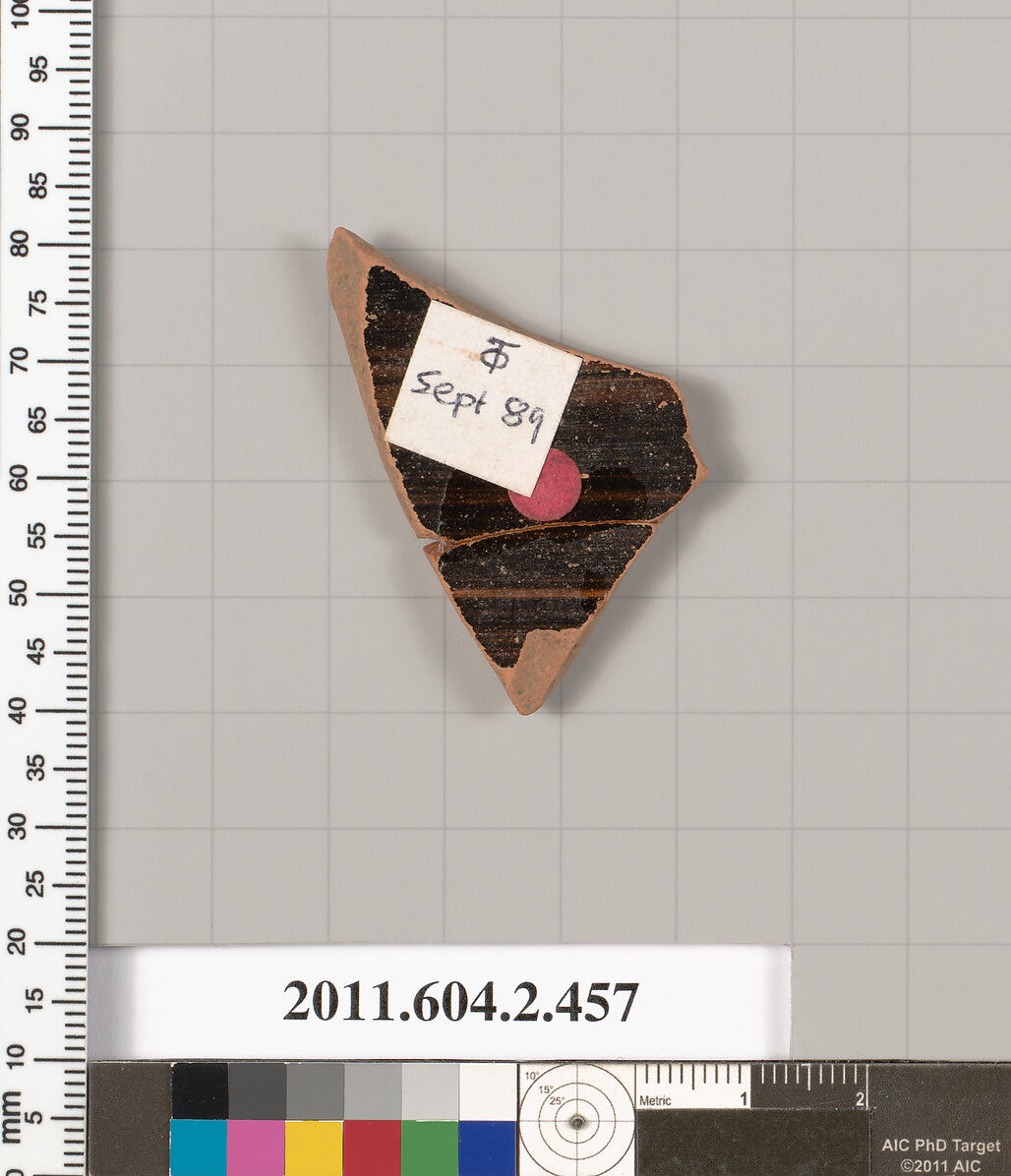 Terracotta fragment of a column-krater (bowl for mixing wine and water), Terracotta, Greek, Attic