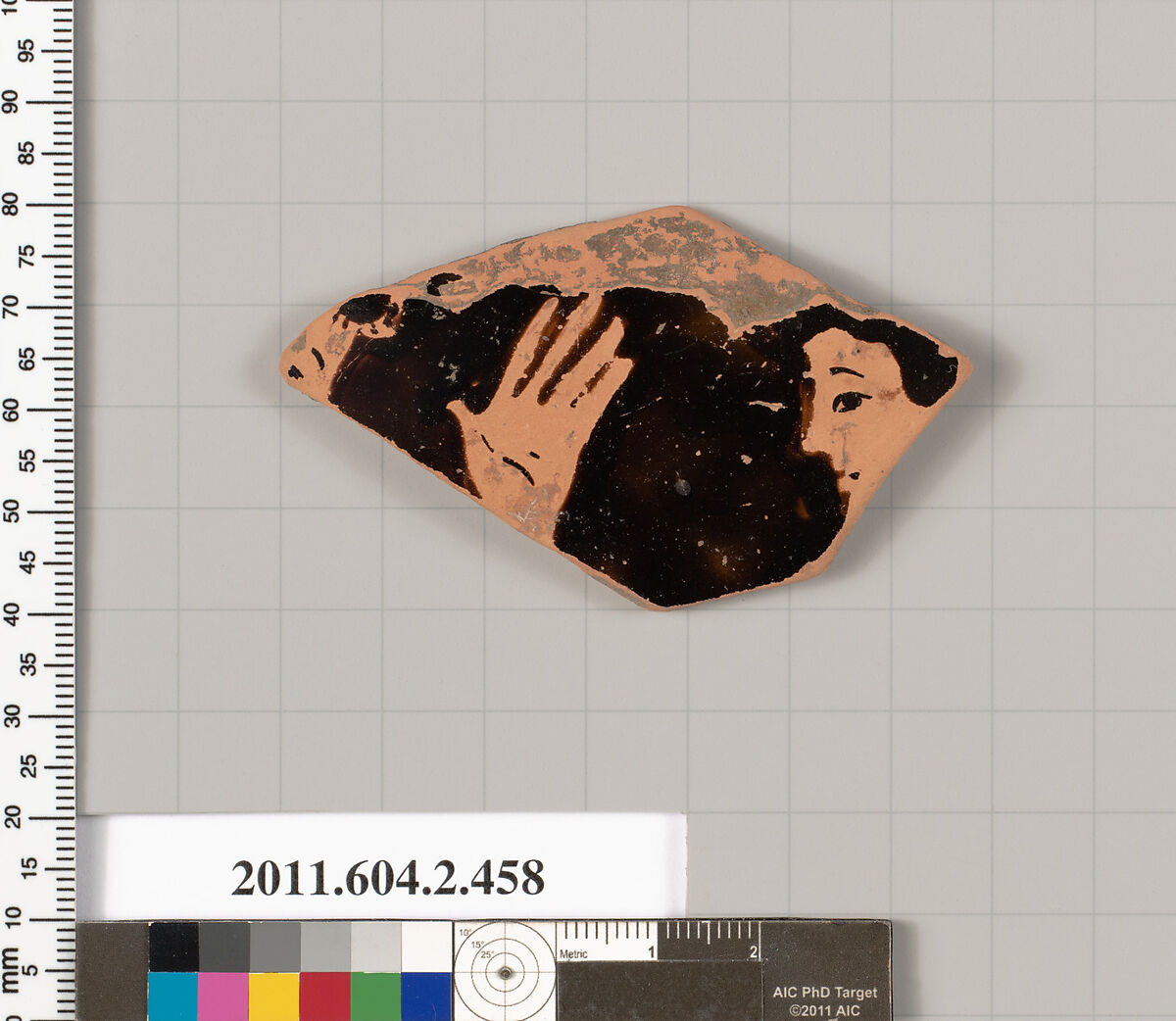 Terracotta fragment of a column-krater (bowl for mixing wine and water), Terracotta, Greek, Attic 