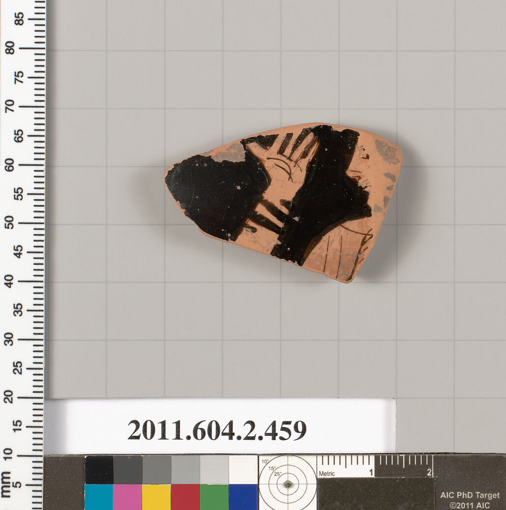 Terracotta fragment of a column-krater (bowl for mixing wine and water), Terracotta, Greek, Attic 