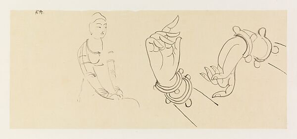 Hands and donor figure, Xie Zhiliu (Chinese, 1910–1997), Drawing; ink on transparent paper, China 