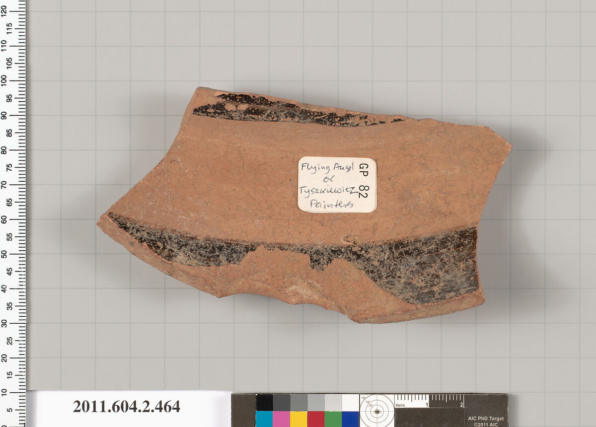 Terracotta fragment of a column-krater (bowl for mixing wine and water), Attributed to the Flying-Angel Painter [DvB], Terracotta, Greek, Attic