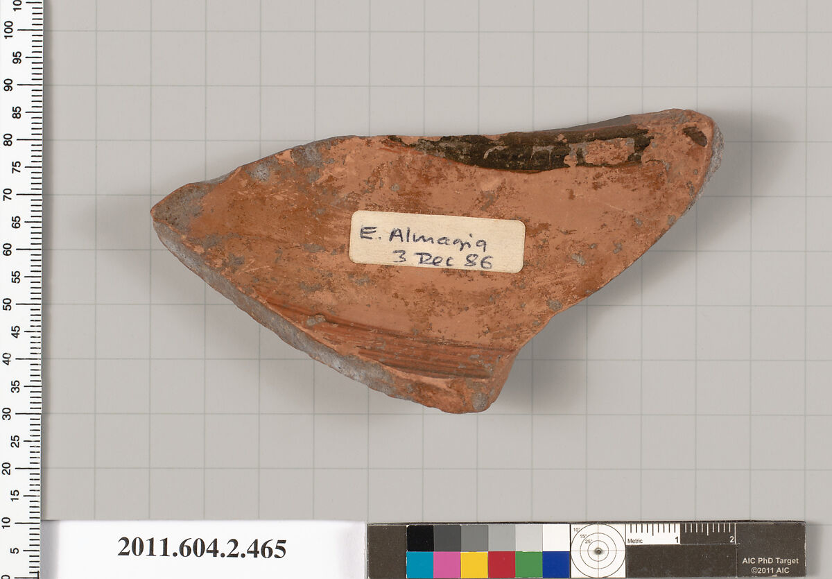Terracotta fragment of a column-krater (bowl for mixing wine and water), Terracotta, Greek, Attic