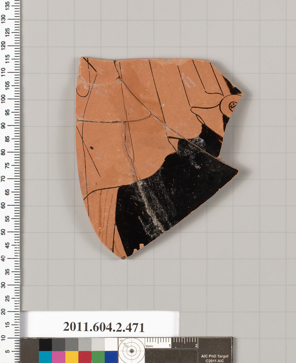 Terracotta fragment of a column-krater (bowl for mixing wine and water), Terracotta, Greek, Attic 