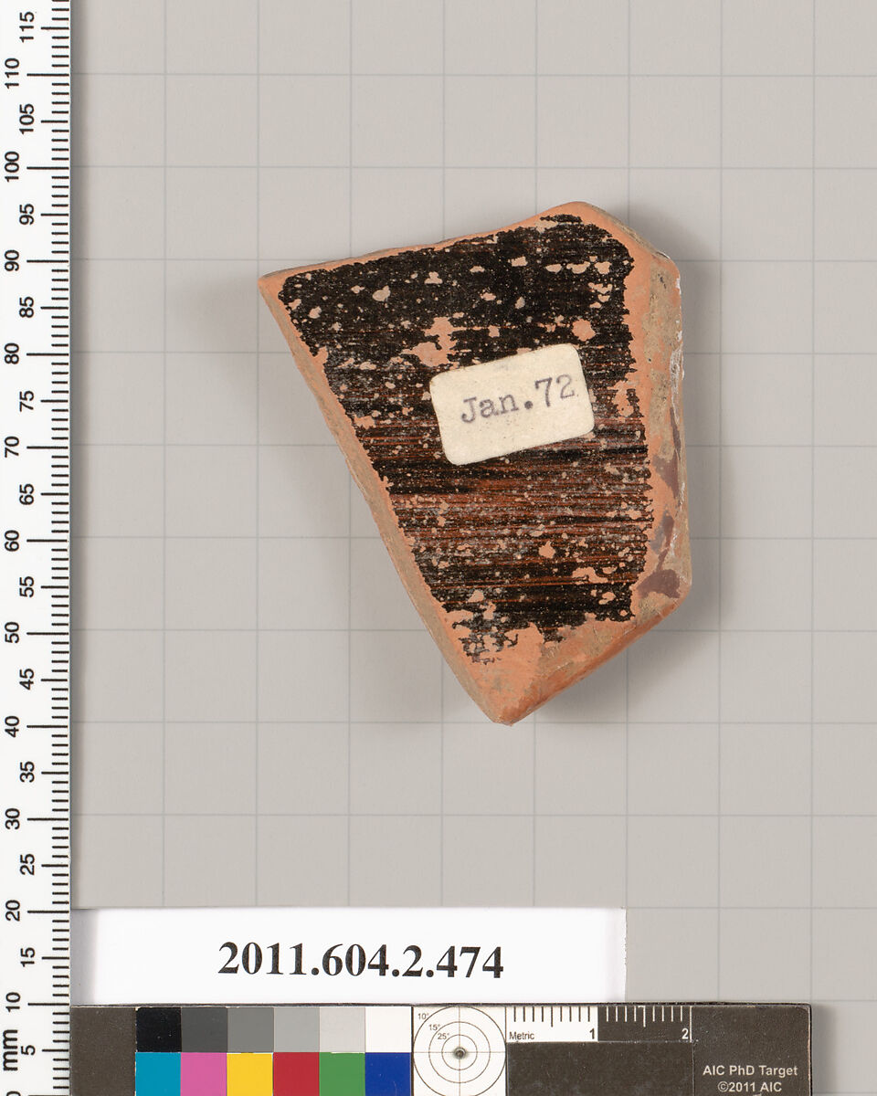 Terracotta fragment of a column-krater (bowl for mixing wine and water), Terracotta, Greek, Attic
