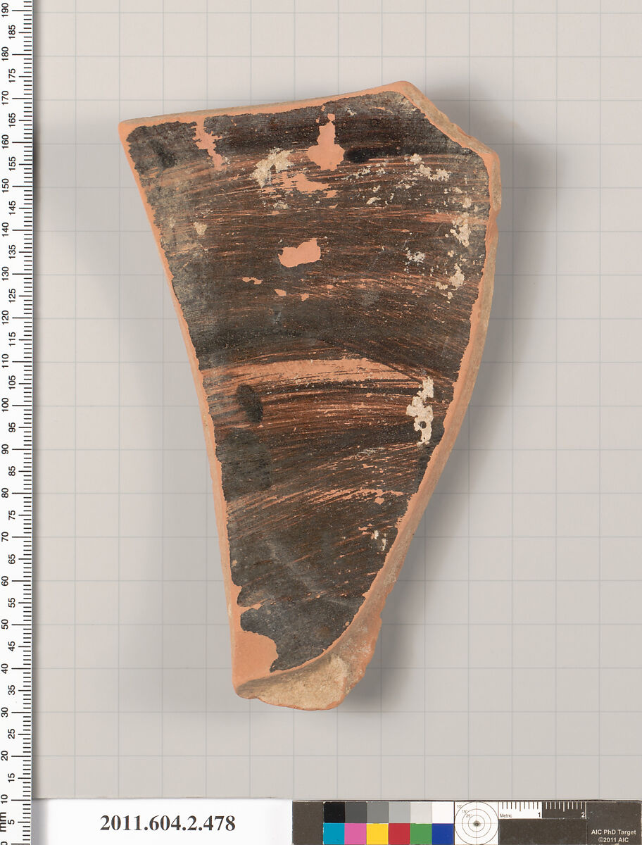 Terracotta fragment of a column-krater (bowl for mixing wine and water), Terracotta, Greek, Attic