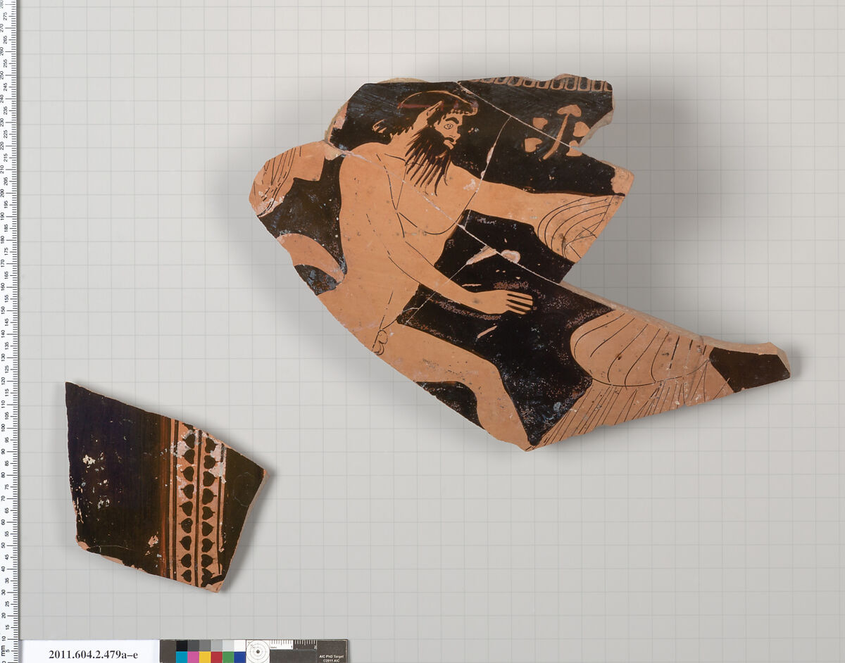 Terracotta fragments of a column-krater (bowl for mixing wine and water), Terracotta, Greek, Attic