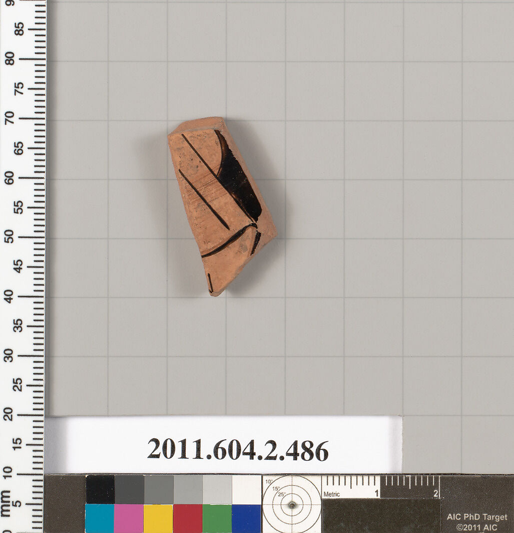 Terracotta fragment of a column-krater (bowl for mixing wine and water), Terracotta, Greek, Attic 