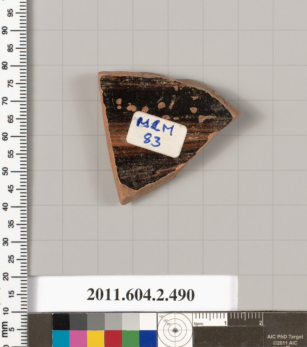 Terracotta fragment of a column-krater (bowl for mixing wine and water), Terracotta, Greek, Attic