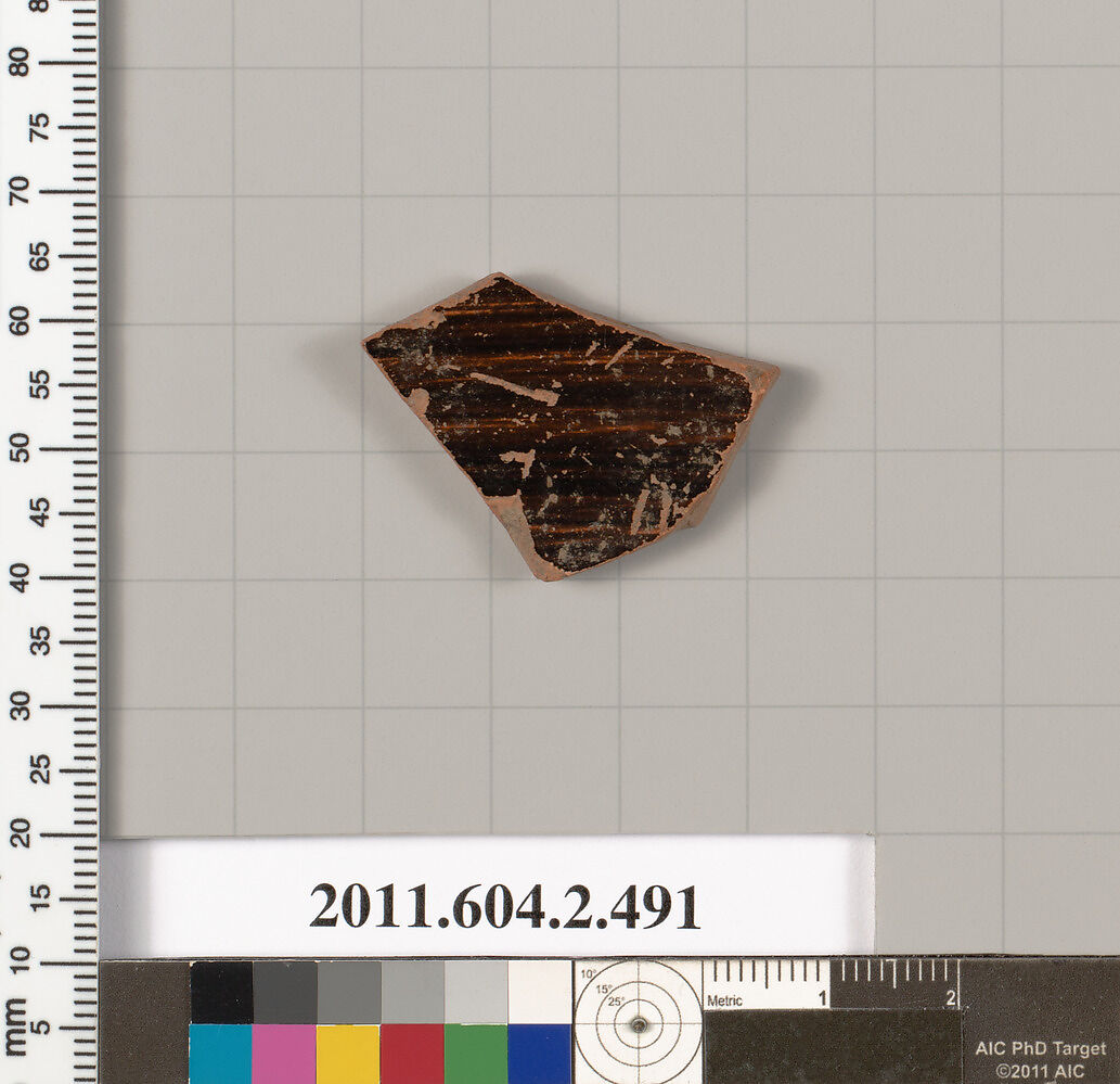 Terracotta fragment of a column-krater (bowl for mixing wine and water), Terracotta, Greek, Attic