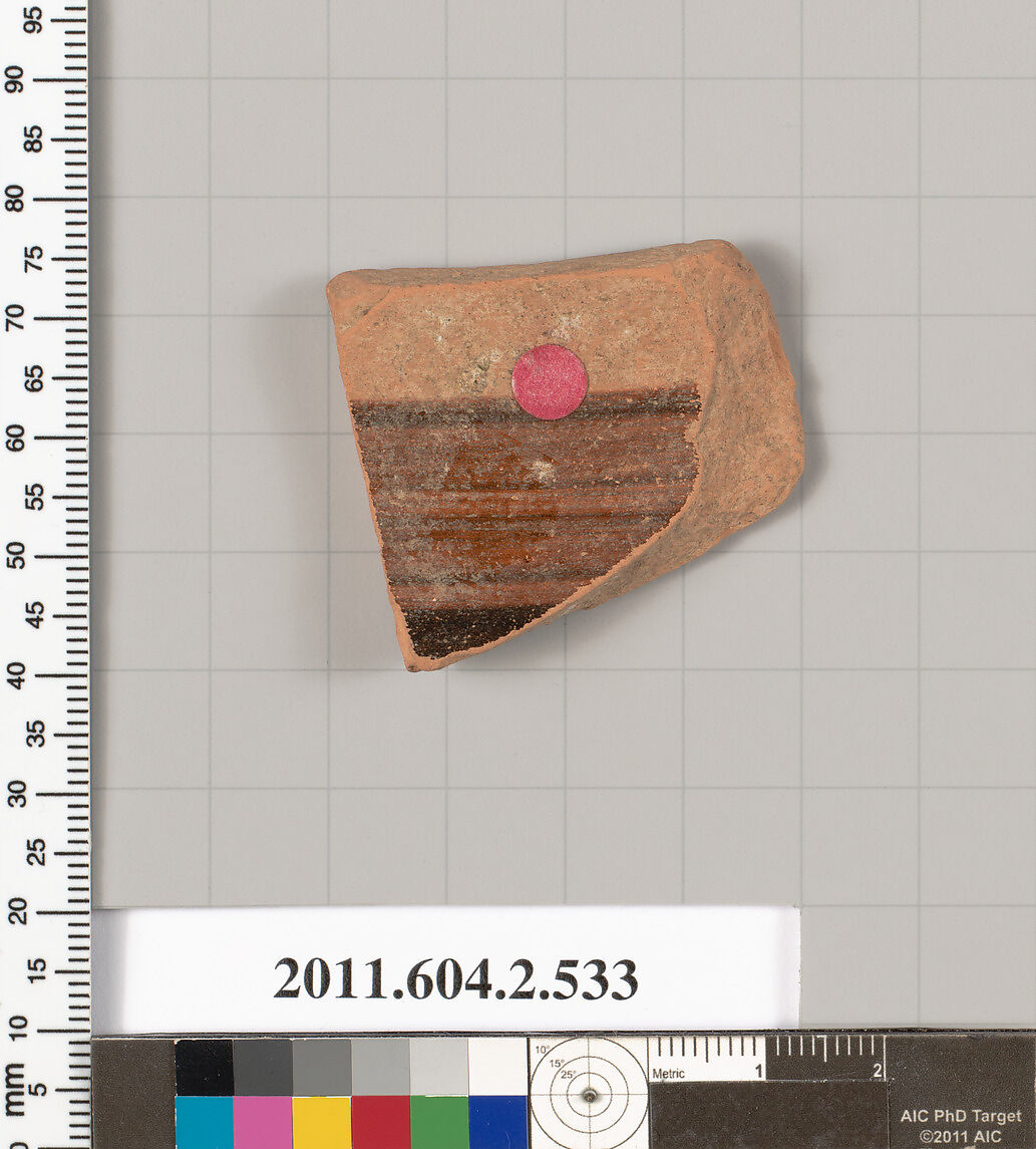 Terracotta fragment of a column-krater (bowl for mixing wine and water), Terracotta, Greek, Attic