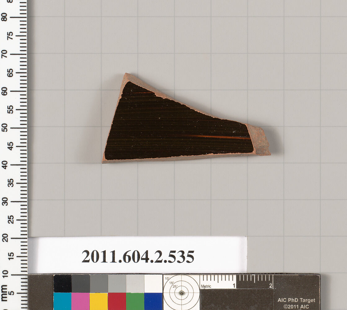 Terracotta fragment of a column-krater (bowl for mixing wine and water), Terracotta, Greek, Attic