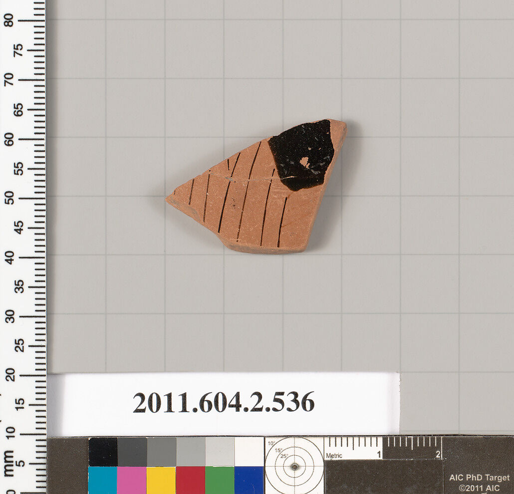 Terracotta fragment of a column-krater (bowl for mixing wine and water), Terracotta, Greek, Attic