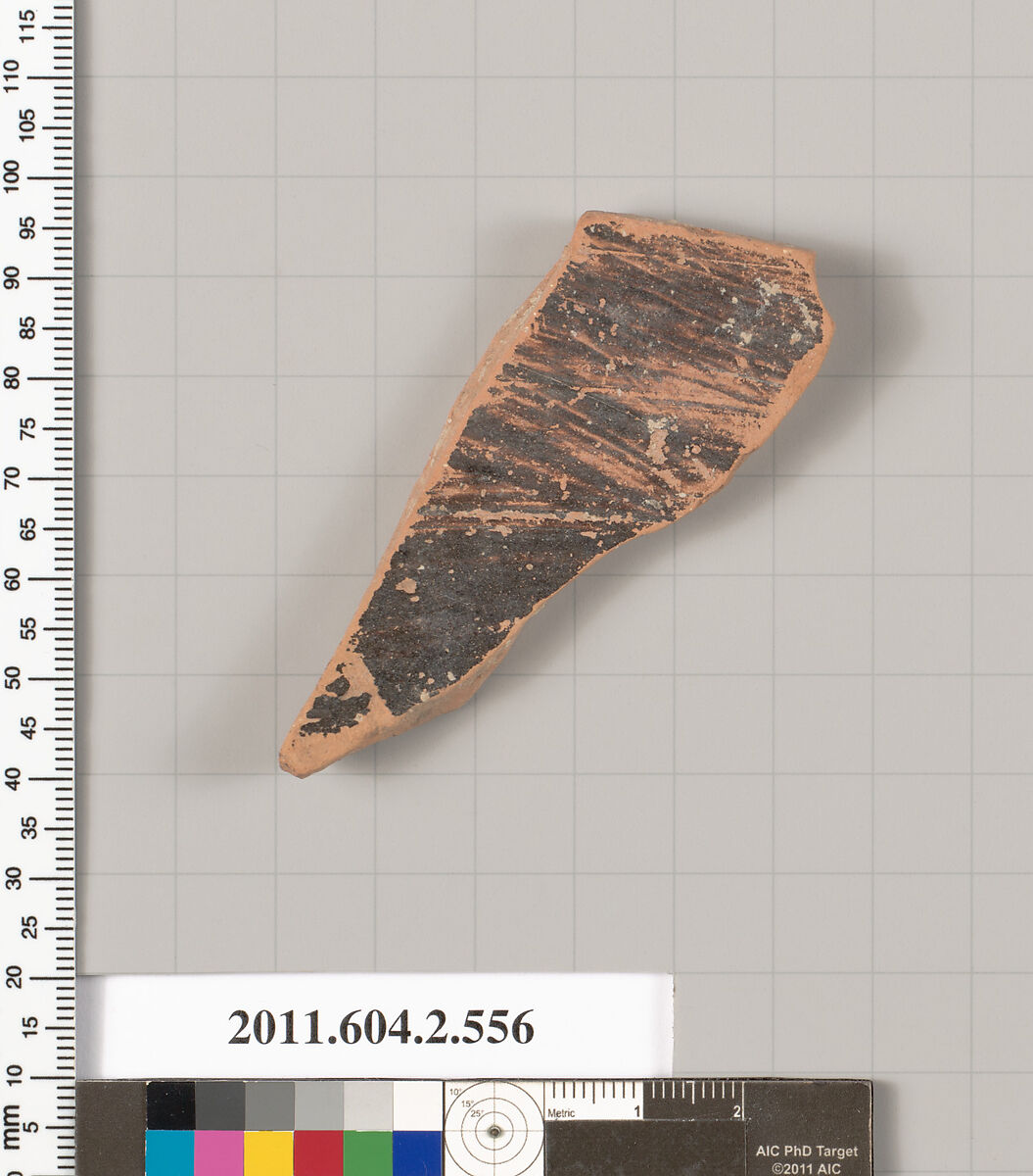 Terracotta fragment of a column-krater (bowl for mixing wine and water), Terracotta, Greek, Attic