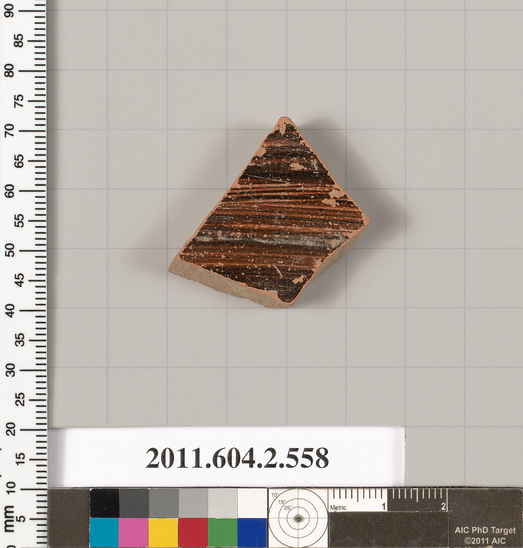 Terracotta fragment of a column-krater (bowl for mixing wine and water), Terracotta, Greek, Attic