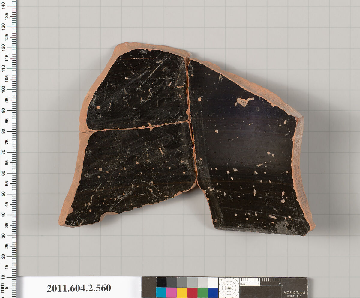 Terracotta fragment of a column-krater (bowl for mixing wine and water), Terracotta, Greek, Attic