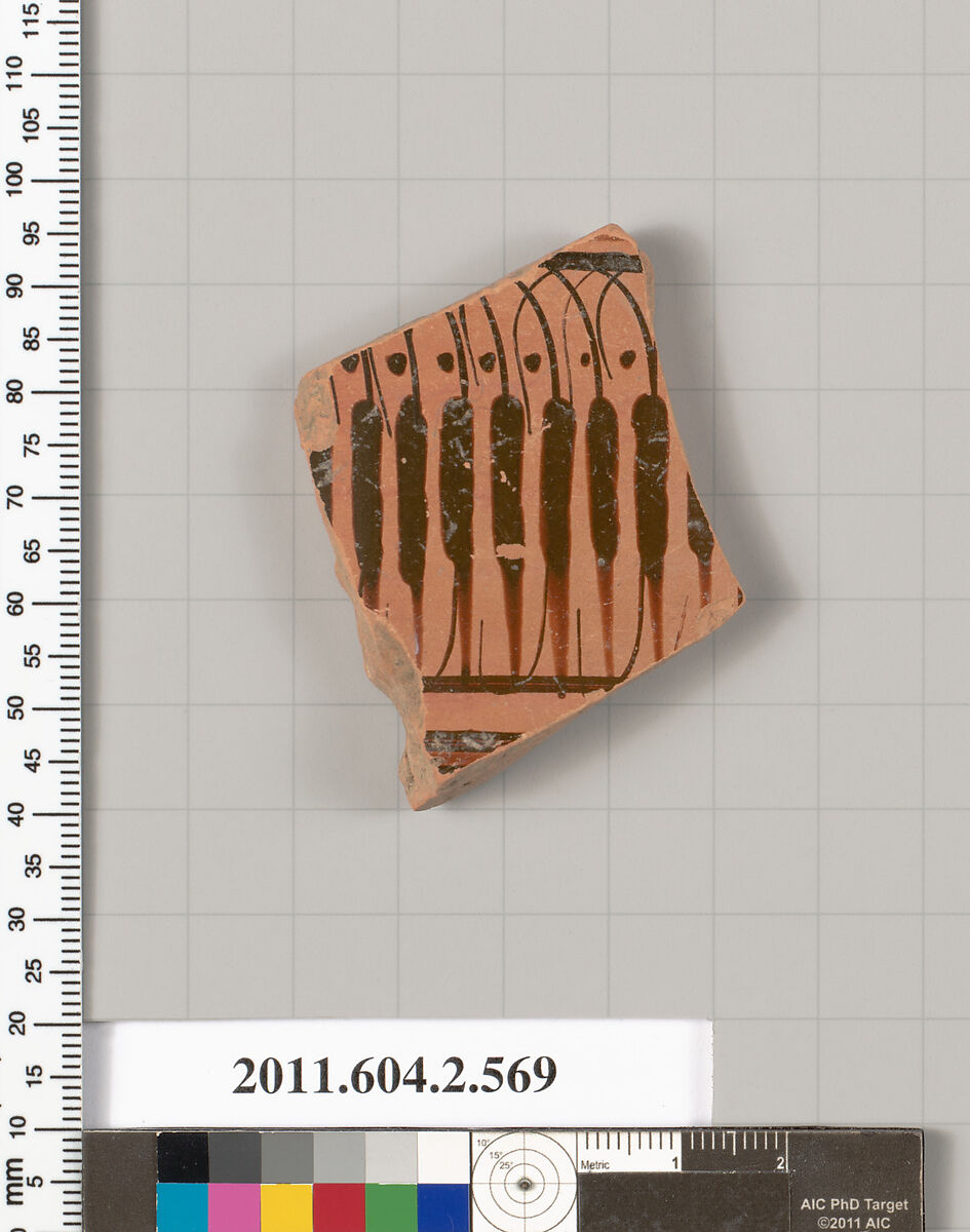 Terracotta fragment of a column-krater (bowl for mixing wine and water), Terracotta, Greek, Attic 