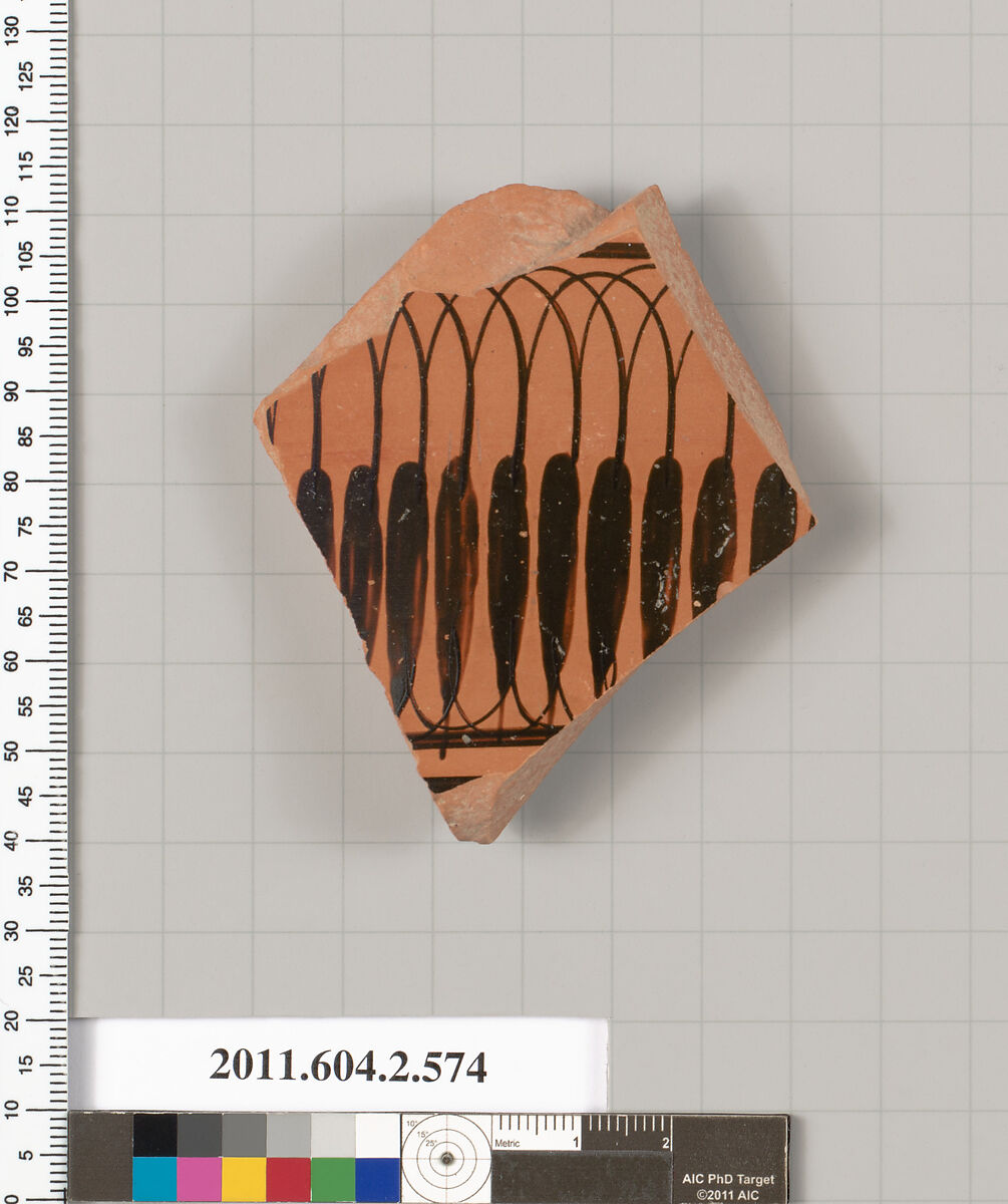 Terracotta fragment of a column-krater (bowl for mixing wine and water), Terracotta, Greek, Attic 