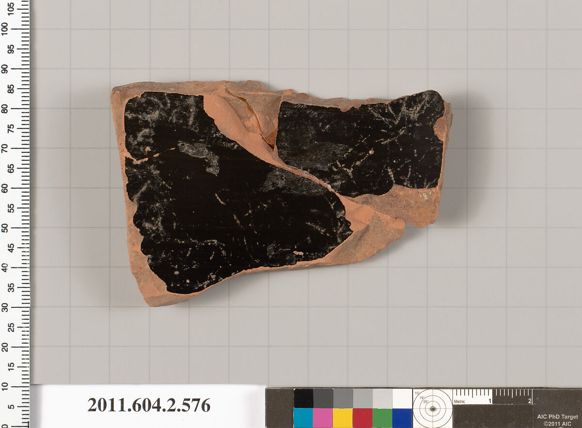 Terracotta fragment of a column-krater (bowl for mixing wine and water), Terracotta, Greek, Attic