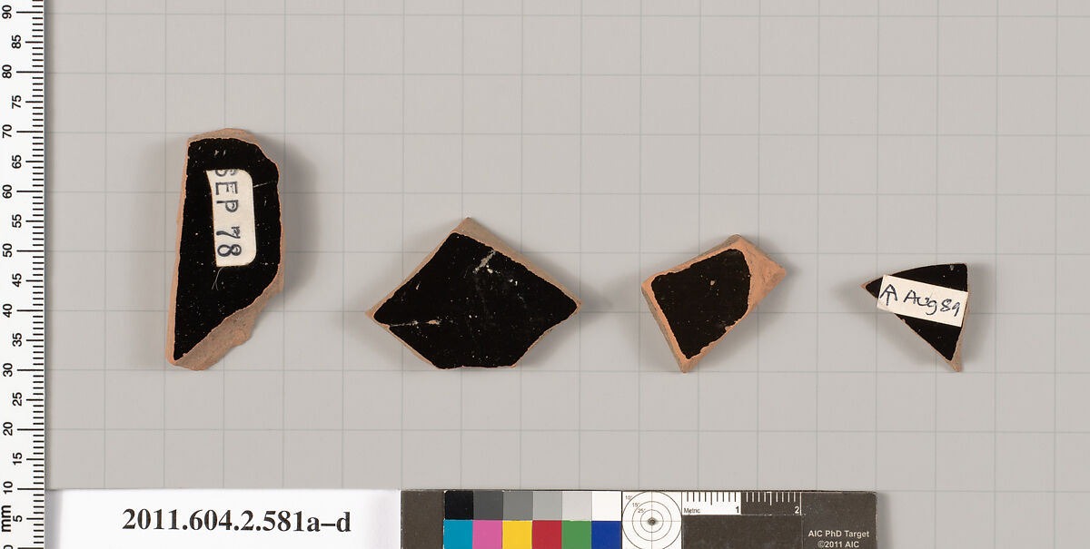 Terracotta fragments of column-kraters (bowls for mixing wine and water), Terracotta, Greek, Attic