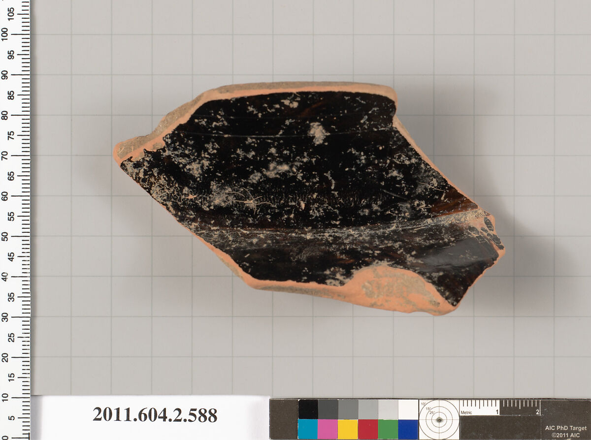 Terracotta fragment of a column-krater (bowl for mixing wine and water), Terracotta, Greek, Attic