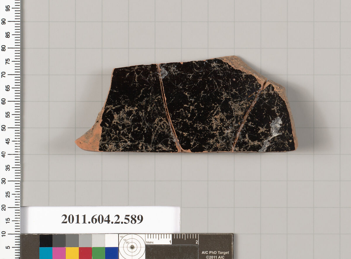 Terracotta fragment of a column-krater (bowl for mixing wine and water), Terracotta, Greek, Attic