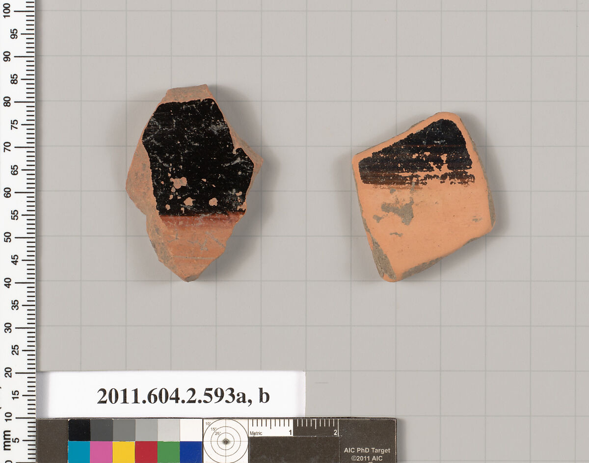 Terracotta fragments of column-kraters (bowls for mixing wine and water), Terracotta, Greek, Attic