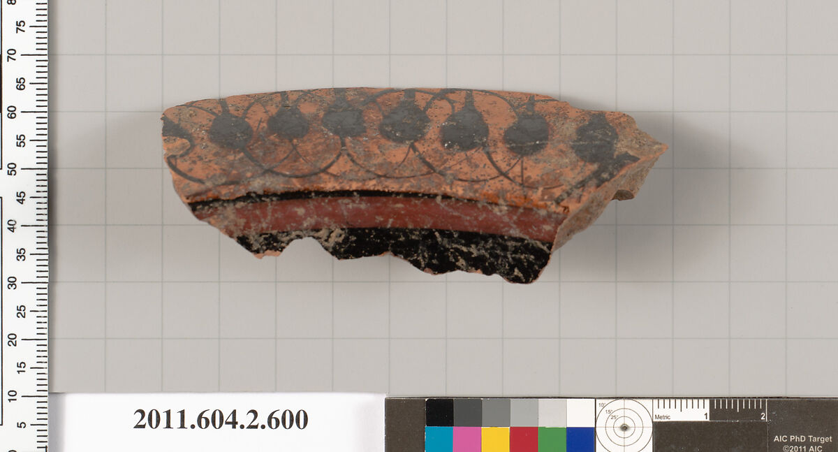 Terracotta fragment of a column-krater (bowl for mixing wine and water), Terracotta, Greek, Attic