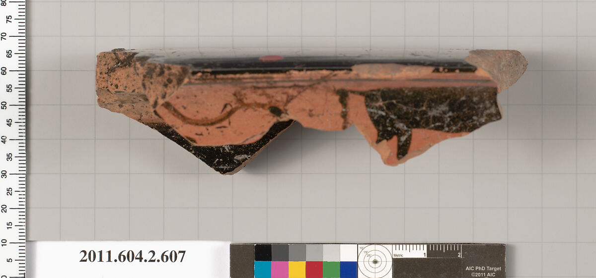 Terracotta fragment of a column-krater (bowl for mixing wine and water), Terracotta, Greek, Attic 