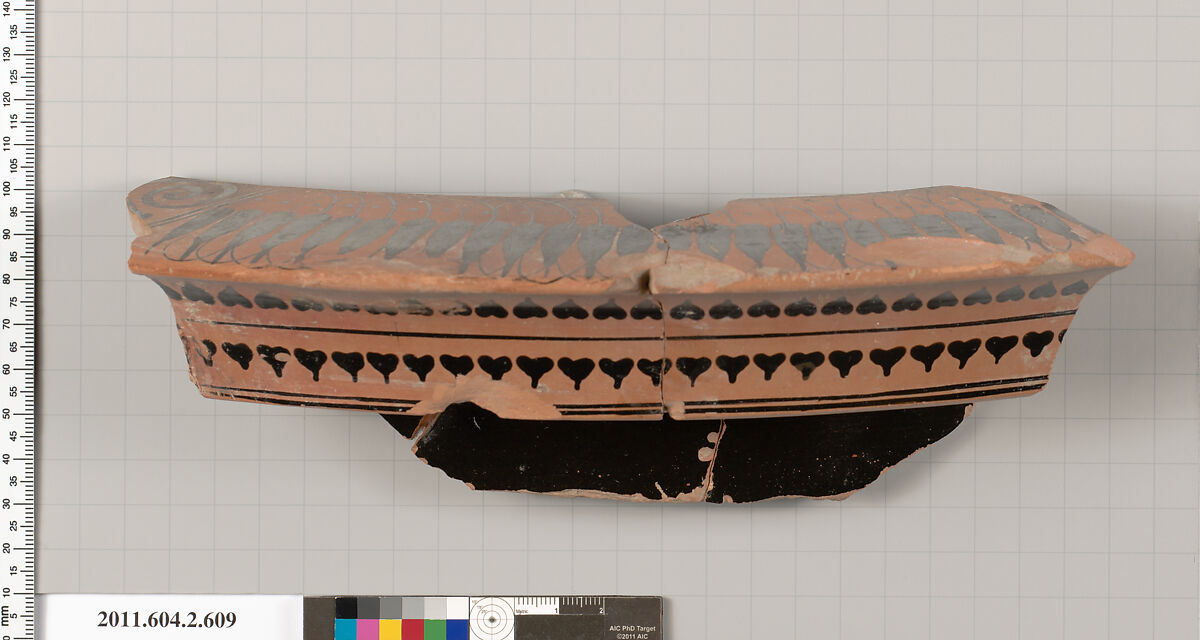 Terracotta fragment of a column-krater (bowl for mixing wine and water), Terracotta, Greek, Attic 