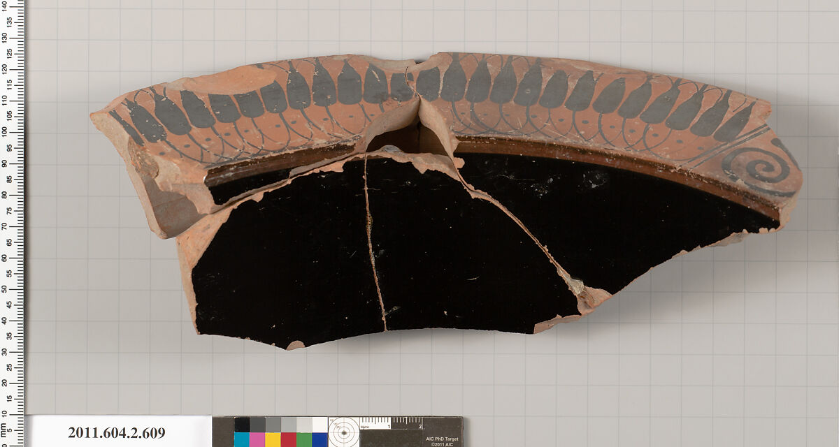 Terracotta fragment of a column-krater (bowl for mixing wine and water), Terracotta, Greek, Attic