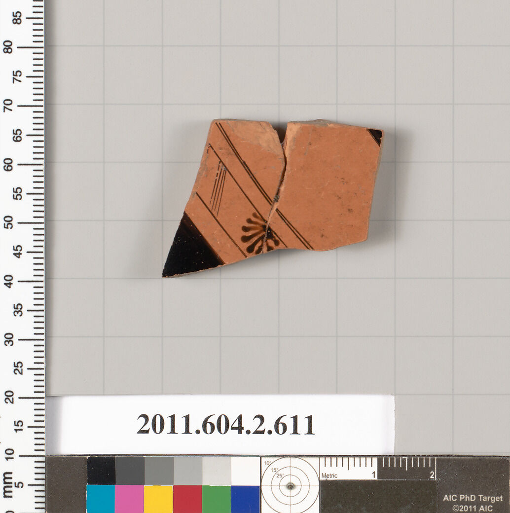 Terracotta fragment of a column-krater (bowl for mixing wine and water), Terracotta, Greek, Attic 