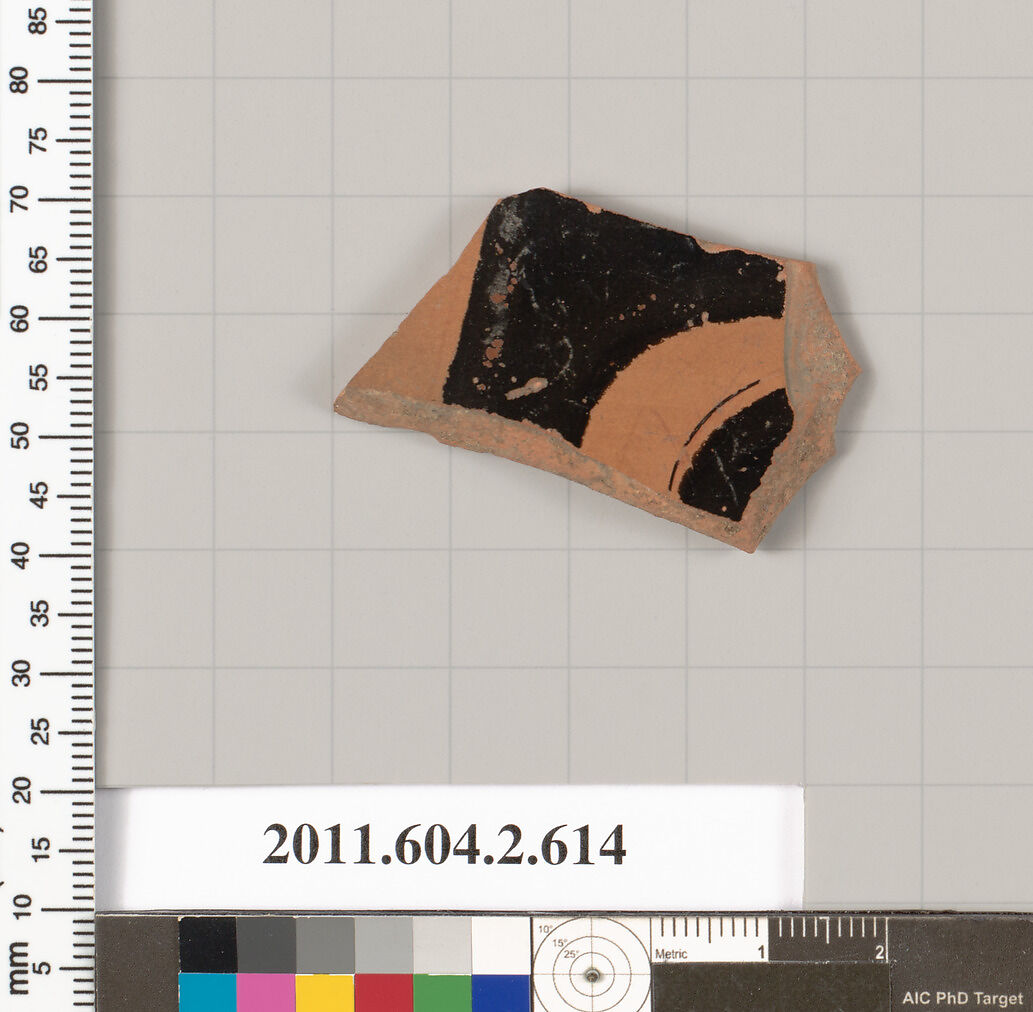 Terracotta fragment of a column-krater (bowl for mixing wine and water), Terracotta, Greek, Attic 