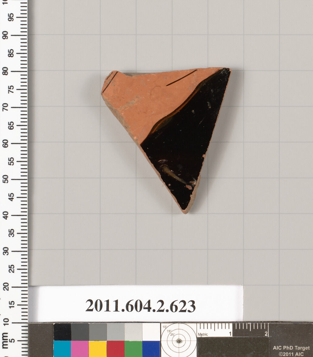 Terracotta fragment of a column-krater (bowl for mixing wine and water), Terracotta, Greek, Attic 