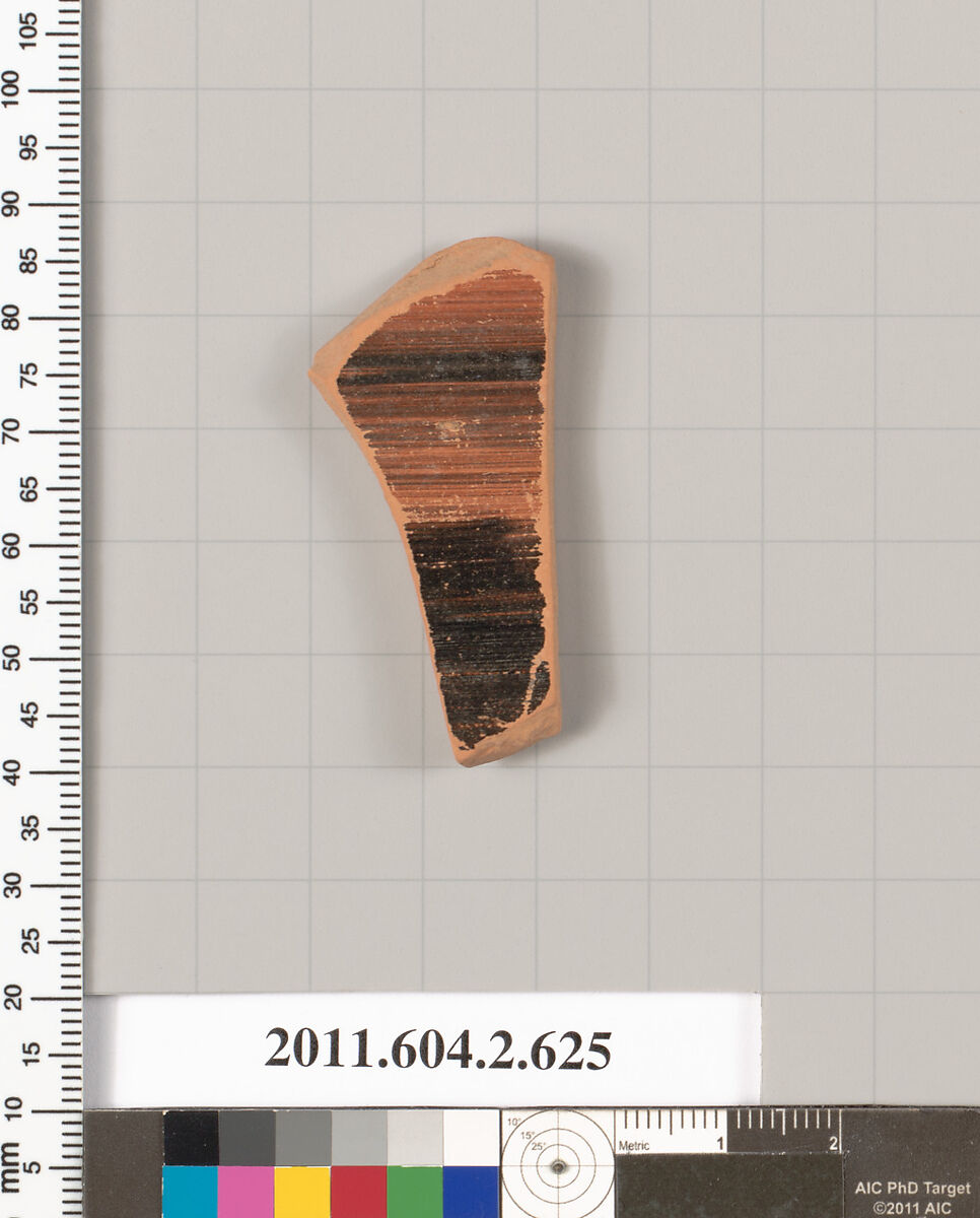 Terracotta fragment of a column-krater (bowl for mixing wine and water), Terracotta, Greek, Attic