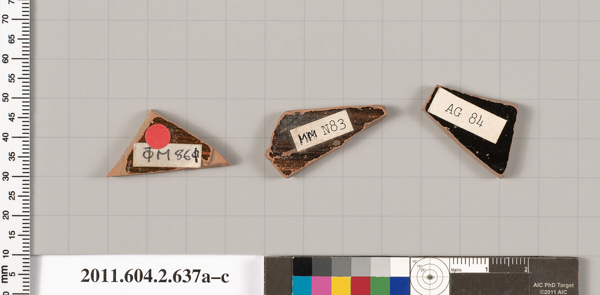 Terracotta fragments of column-kraters (bowls for mixing wine and water), Terracotta, Greek, Attic