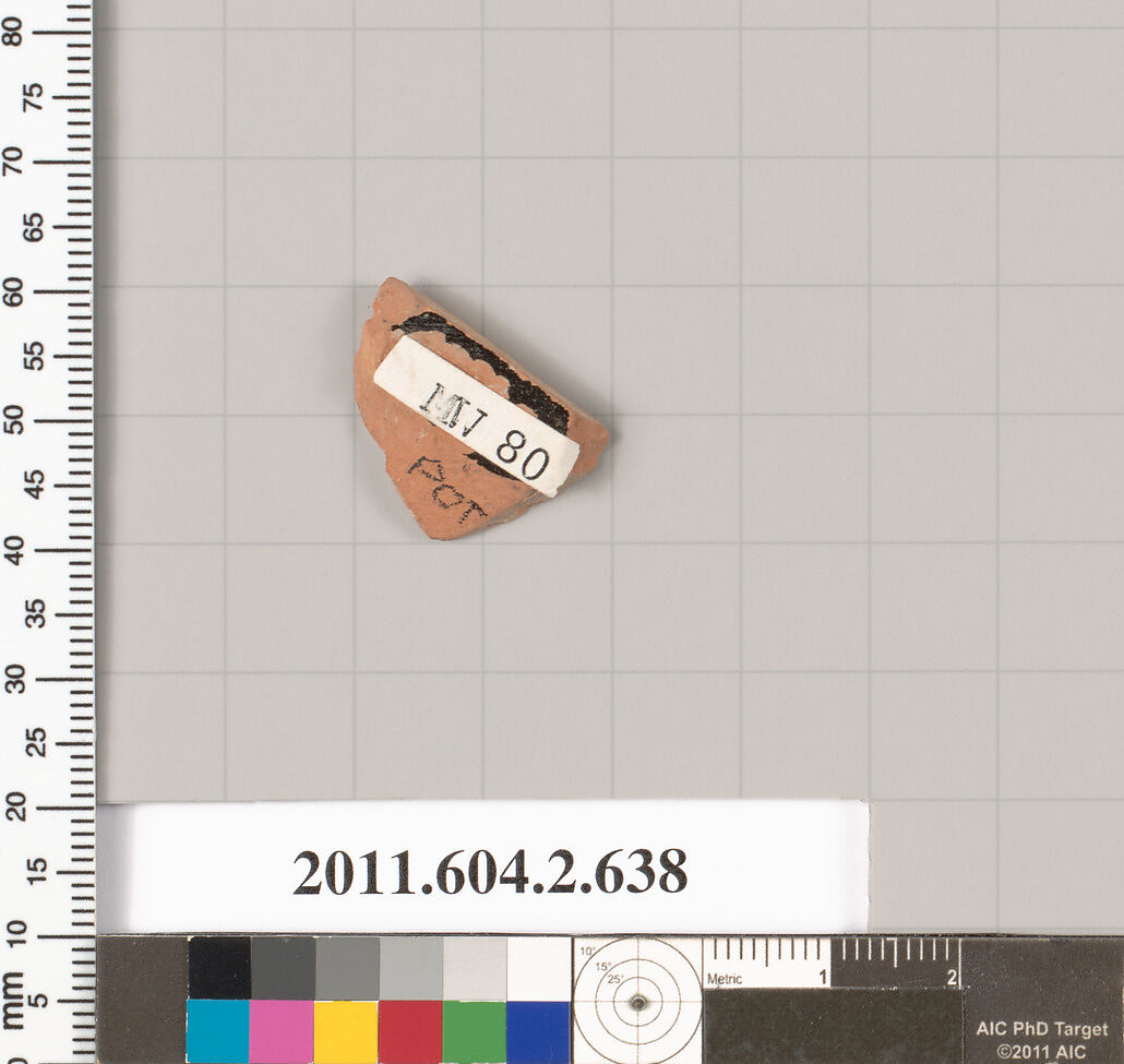 Terracotta fragment of a pot, Terracotta, Greek, Attic