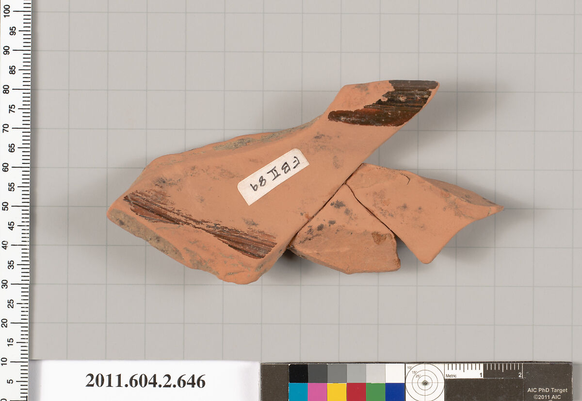 Terracotta fragment of a column-krater (bowl for mixing wine and water), Terracotta, Greek, Attic