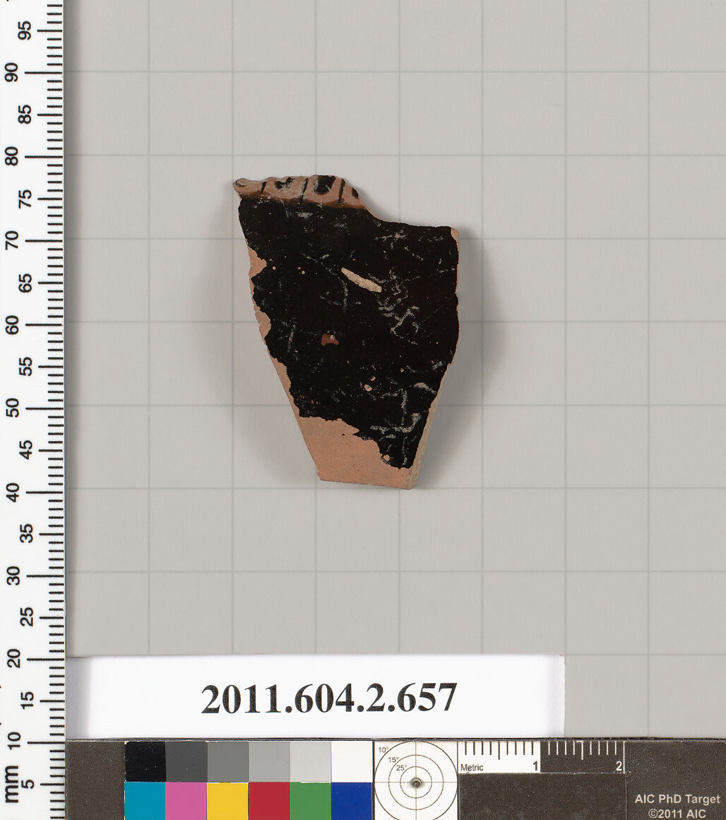 Terracotta fragment of a column-krater (bowl for mixing wine and water), Terracotta, Greek, Attic 