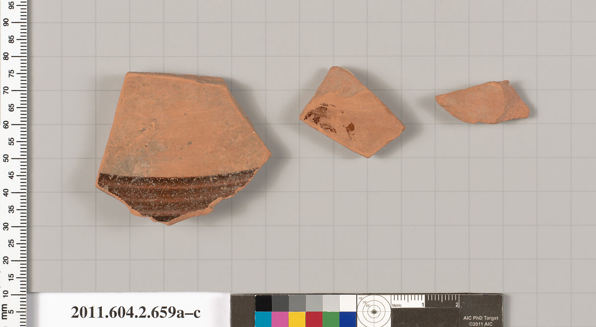 Terracotta fragments of a column-krater (bowl for mixing wine and water), Terracotta, Greek, Attic
