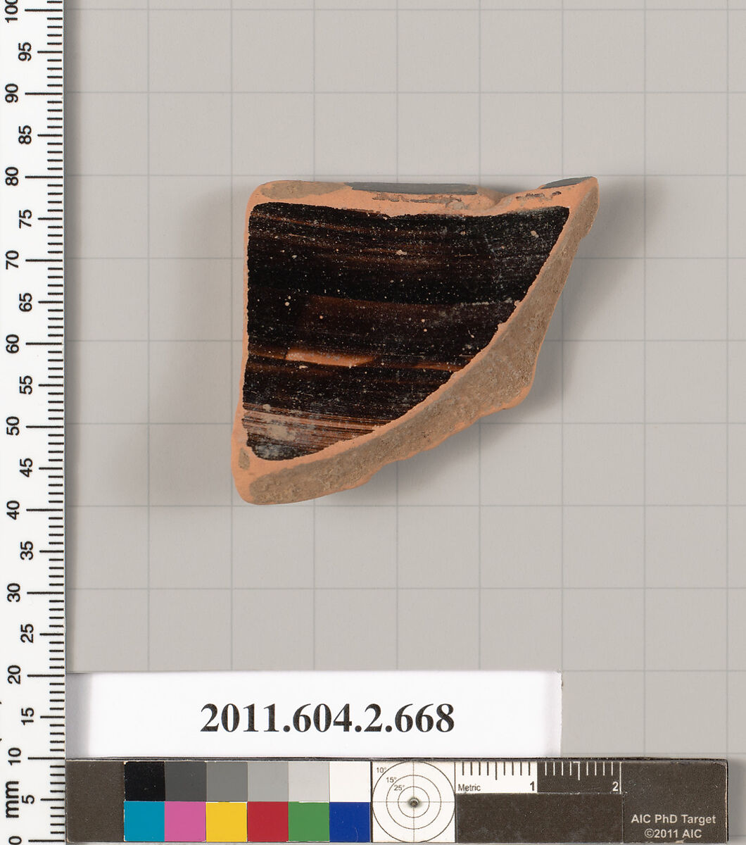 Terracotta fragment of a column-krater (bowl for mixing wine and water), Terracotta, Greek, Attic