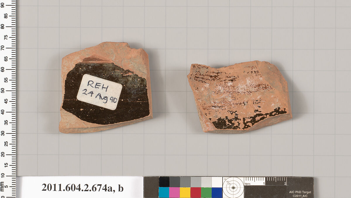 Terracotta fragments of column-kraters (bowls for mixing wine and water), Terracotta, Greek, Attic