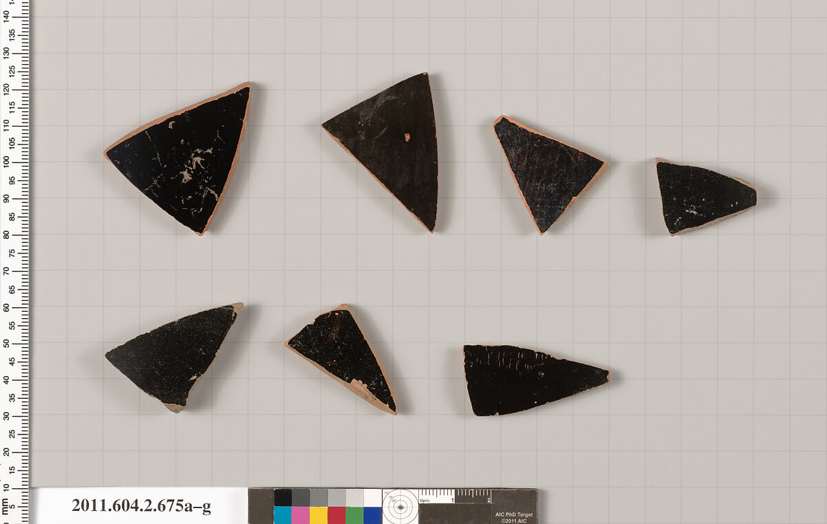 Terracotta fragments of column-kraters (bowls for mixing wine and water), Terracotta, Greek, Attic 