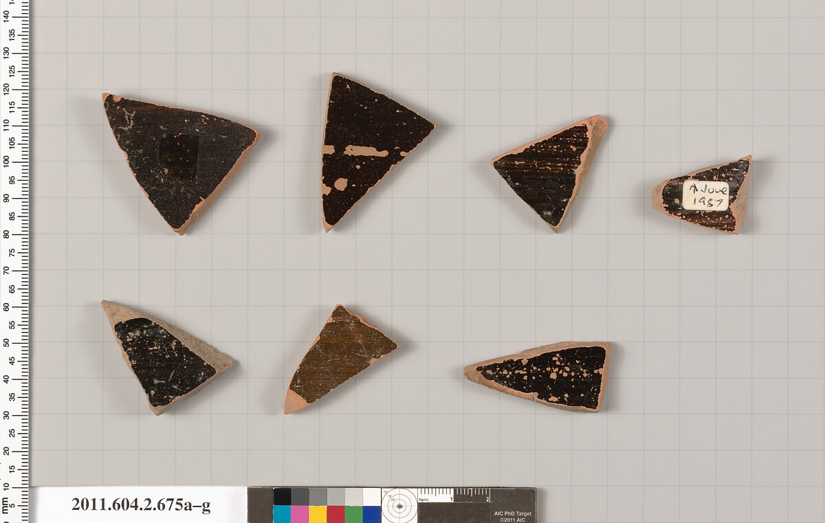 Terracotta fragments of column-kraters (bowls for mixing wine and water), Terracotta, Greek, Attic