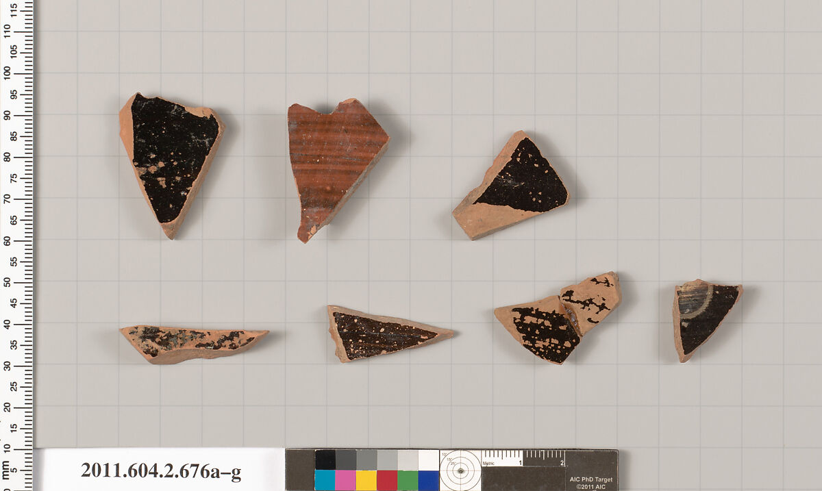 Terracotta fragments of column-kraters (bowls for mixing wine and water), Terracotta, Greek, Attic