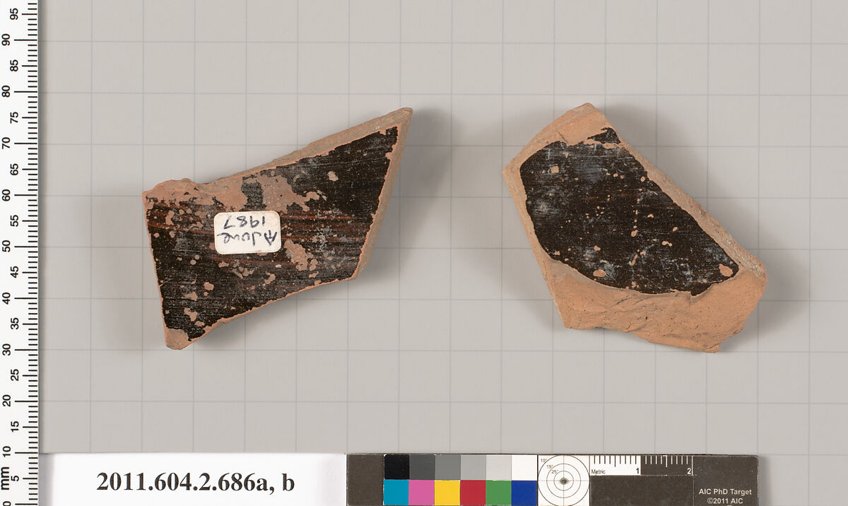Terracotta fragments of column-kraters (bowls for mixing wine and water), Terracotta, Greek, Attic