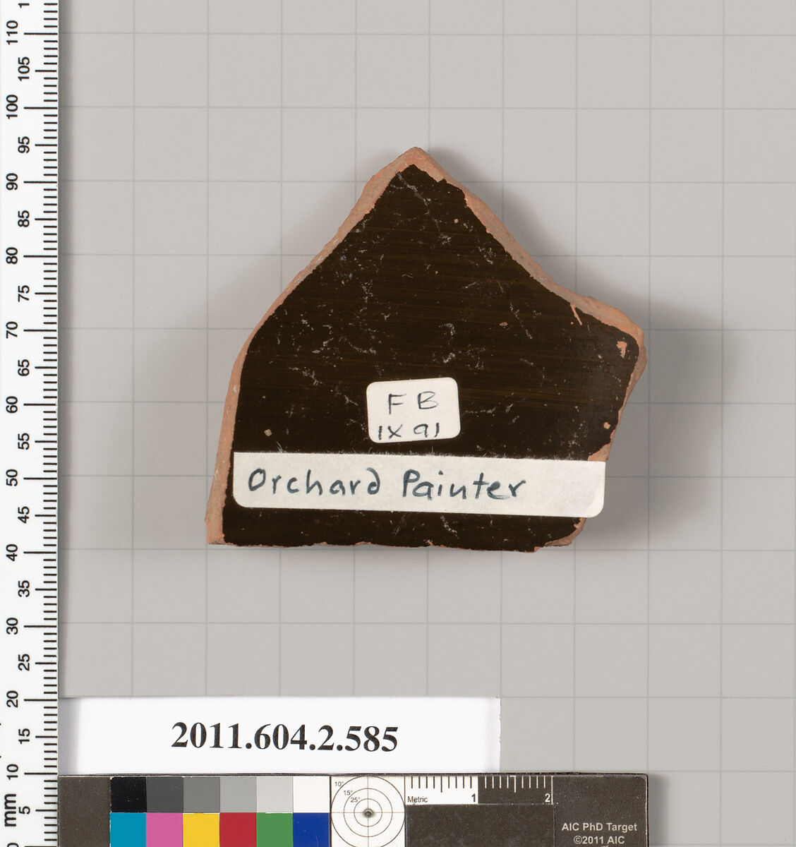 Terracotta fragment of a column-krater (bowl for mixing wine and water), Attributed to the Orchard Painter [DvB], Terracotta, Greek, Attic