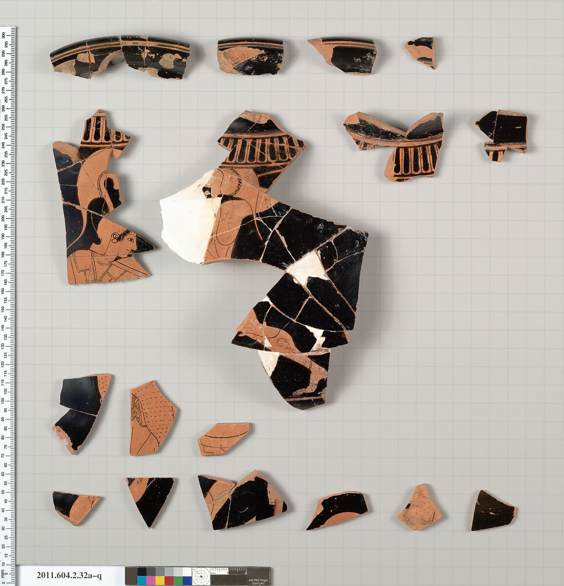 Terracotta fragments of a psykter (vase for cooling wine), Attributed to Euphronios [Martine Denoyelle], Terracotta, Greek, Attic 