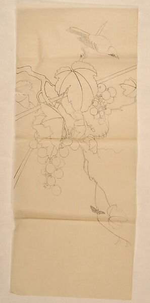 Bird, Grapes and Butterfly, Xie Zhiliu (Chinese, 1910–1997), Drawing; ink on paper, China 