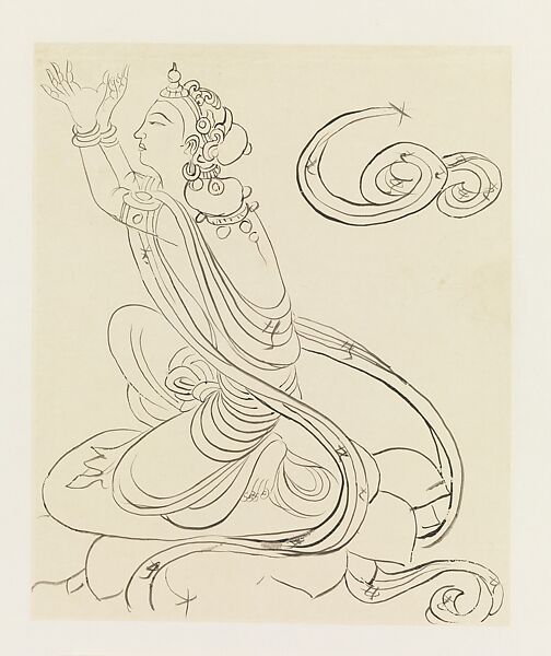 Kneeling Attendant, Xie Zhiliu (Chinese, 1910–1997), Drawing; ink on transparent paper, China 