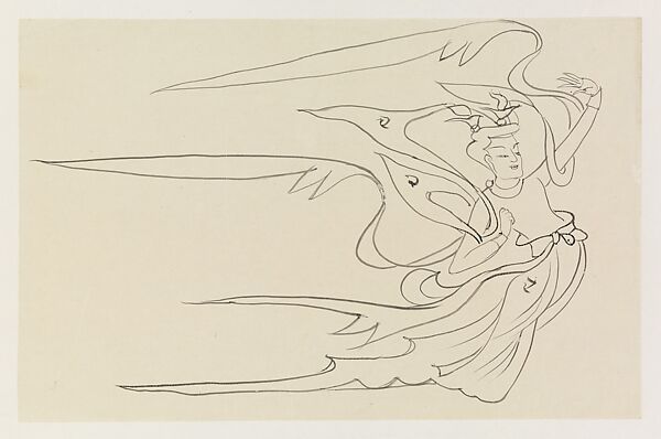 Flying celestial (apsara), Xie Zhiliu (Chinese, 1910–1997), Drawing; ink on transparent paper, China 